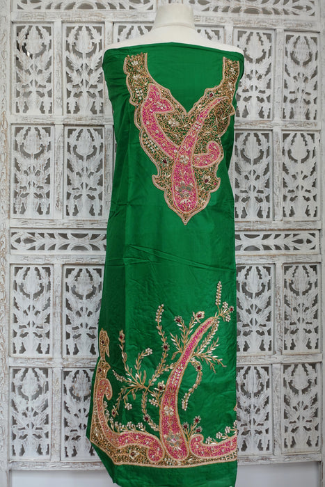 Green Vintage Silk Unstitched Suit With Dupatta - New