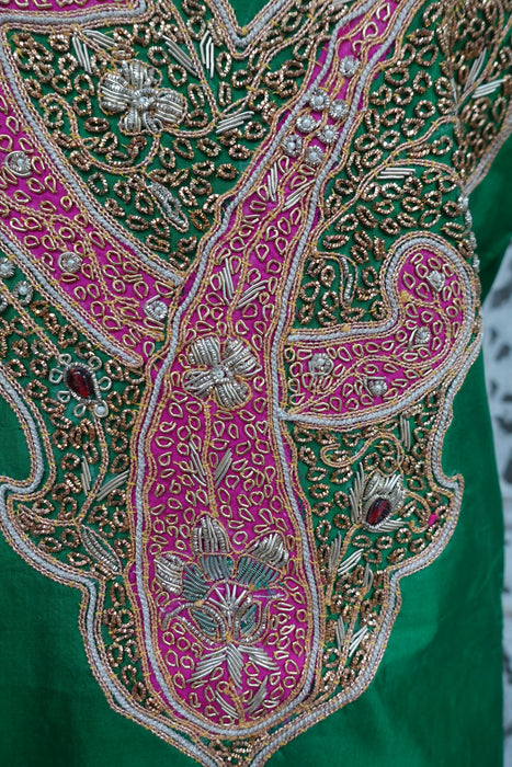 Green Vintage Silk Unstitched Suit With Dupatta - New