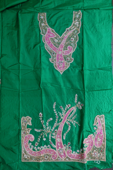Green Vintage Silk Unstitched Suit With Dupatta - New