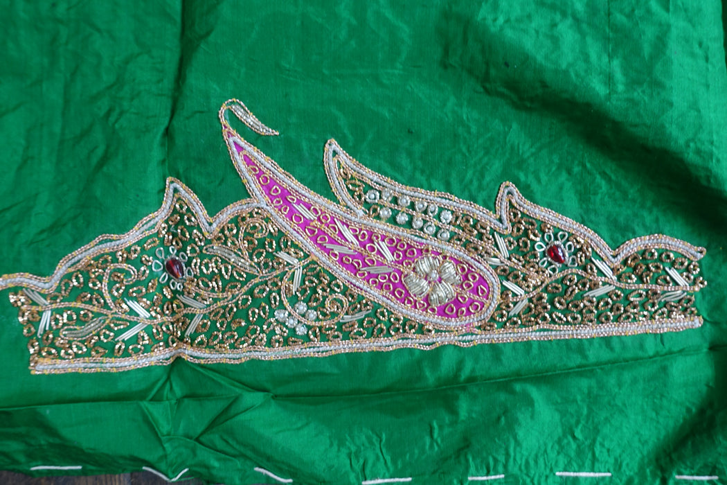 Green Vintage Silk Unstitched Suit With Dupatta - New