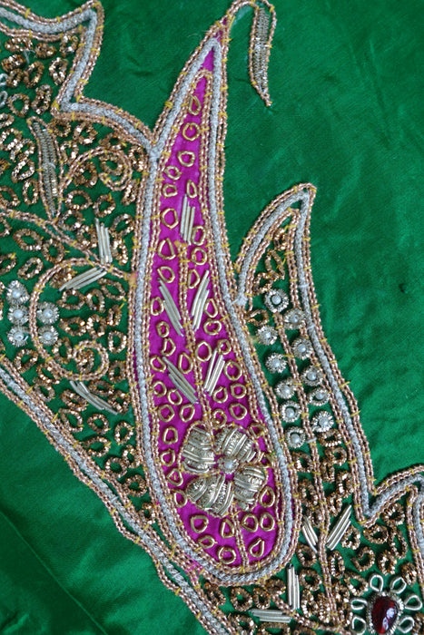 Green Vintage Silk Unstitched Suit With Dupatta - New