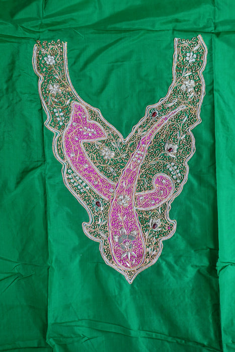 Green Vintage Silk Unstitched Suit With Dupatta - New