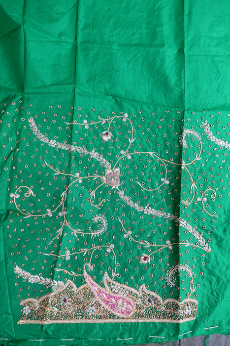 Green Vintage Silk Unstitched Suit With Dupatta - New