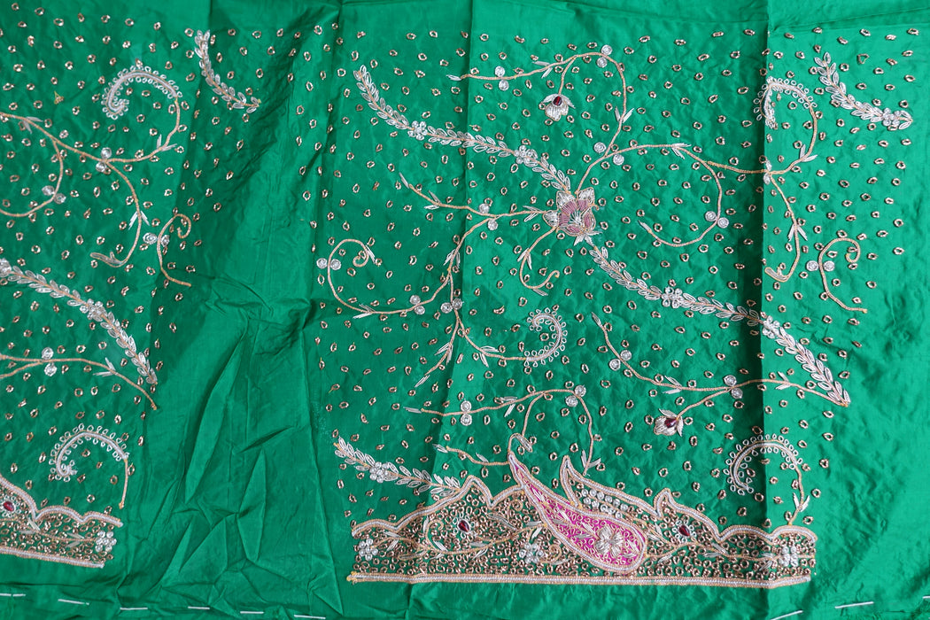 Green Vintage Silk Unstitched Suit With Dupatta - New