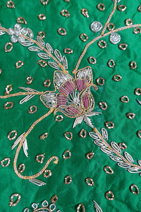 Green Vintage Silk Unstitched Suit With Dupatta - New