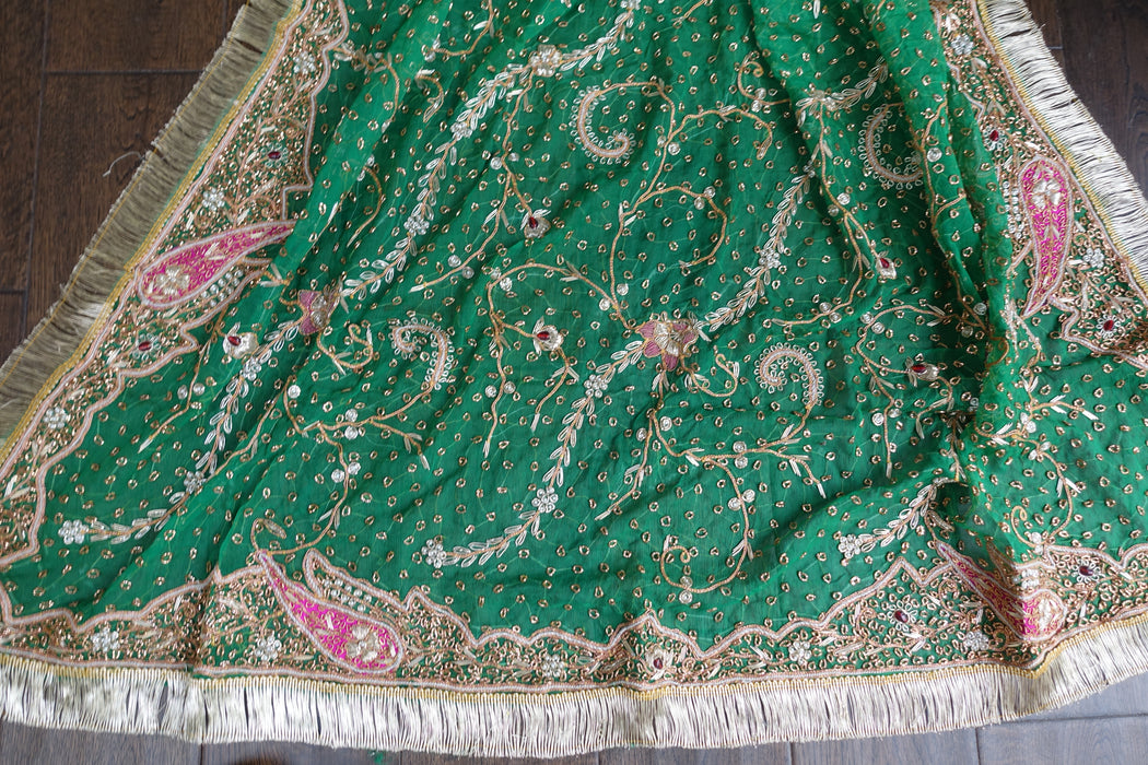 Green Vintage Silk Unstitched Suit With Dupatta - New