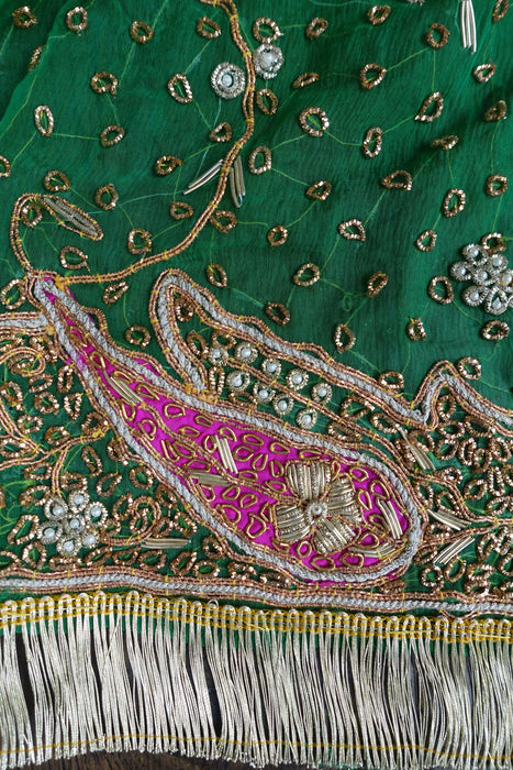 Green Vintage Silk Unstitched Suit With Dupatta - New