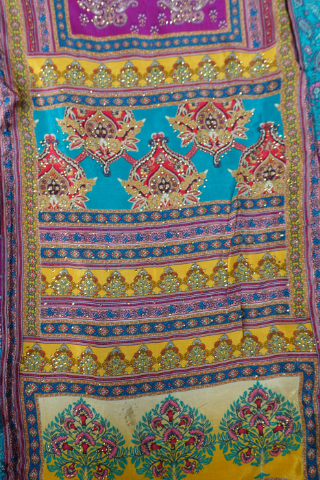 Plum Printed Crepe Unstitched Suit