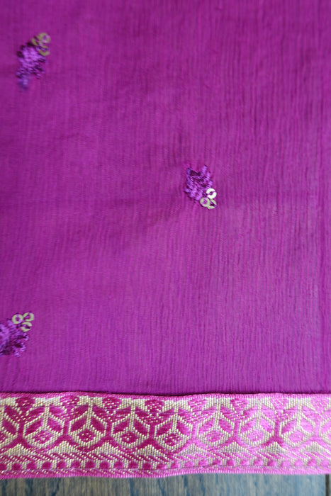 Plum Printed Crepe Unstitched Suit