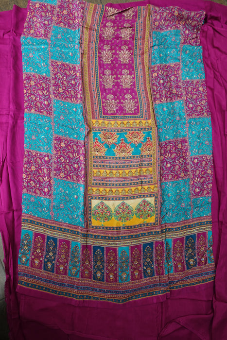 Plum Printed Crepe Unstitched Suit