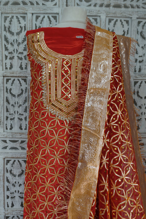 Red Vintage Wedding Suit And Dupatta - New
