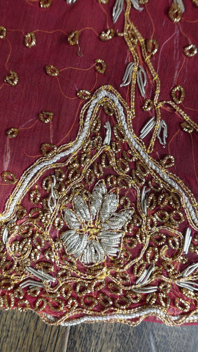 Red Crepe Vintage Wedding Unstitched Suit With Matching Dupatta - New