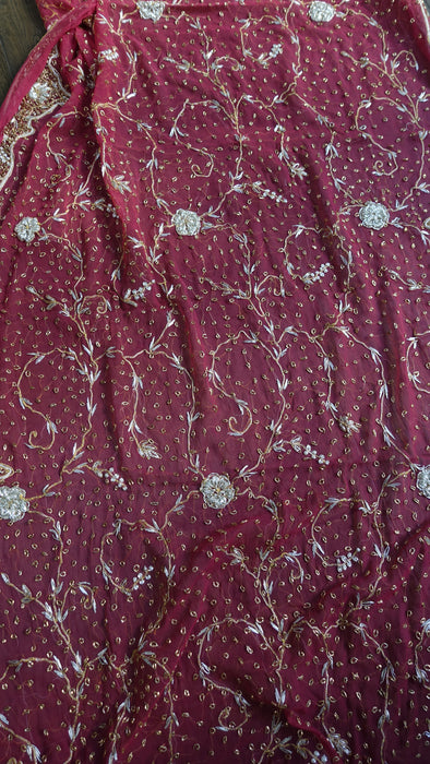 Red Crepe Vintage Wedding Unstitched Suit With Matching Dupatta - New