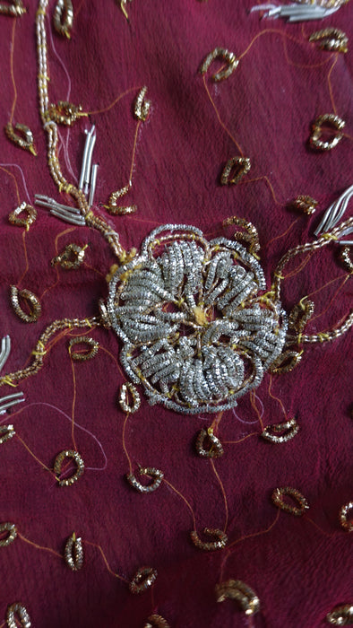 Red Crepe Vintage Wedding Unstitched Suit With Matching Dupatta - New