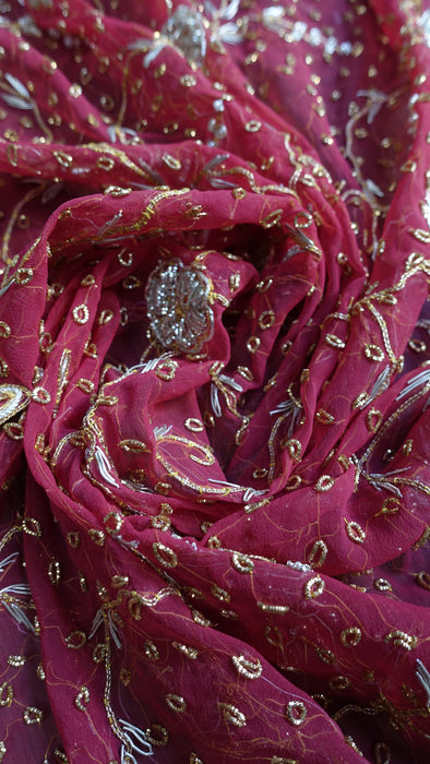 Red Crepe Vintage Wedding Unstitched Suit With Matching Dupatta - New