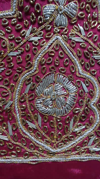 Red Crepe Vintage Wedding Unstitched Suit With Matching Dupatta - New