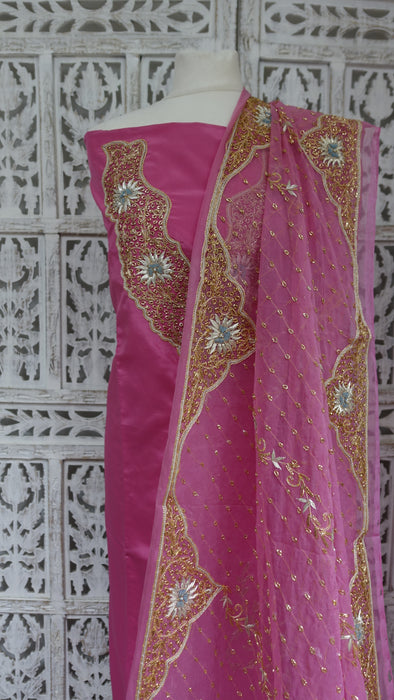 Pink Crepe Vintage Unstitched Suit With Matching Dupatta - New