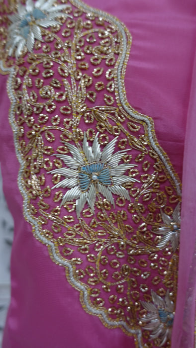 Pink Crepe Vintage Unstitched Suit With Matching Dupatta - New