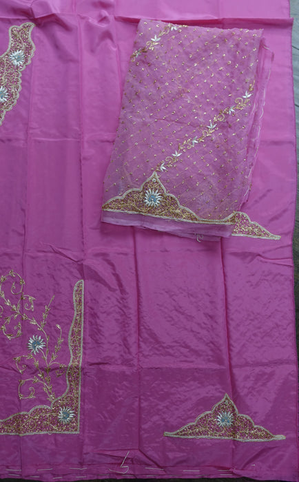 Pink Crepe Vintage Unstitched Suit With Matching Dupatta - New