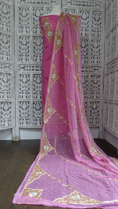 Pink Crepe Vintage Unstitched Suit With Matching Dupatta - New