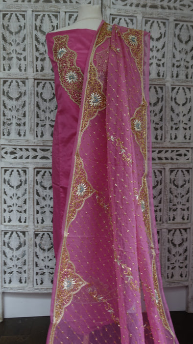 Pink Crepe Vintage Unstitched Suit With Matching Dupatta - New