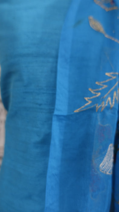Blue Raw Silk Vintage Unstitched Suit - New
