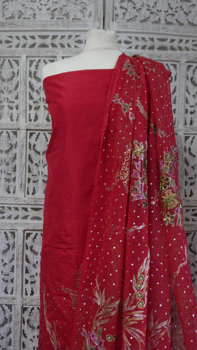 Red Silk Vintage Unstitched Wedding Suit - New