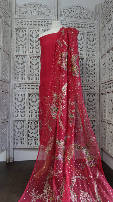 Red Silk Vintage Unstitched Wedding Suit - New