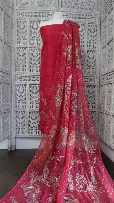 Red Silk Vintage Unstitched Wedding Suit - New