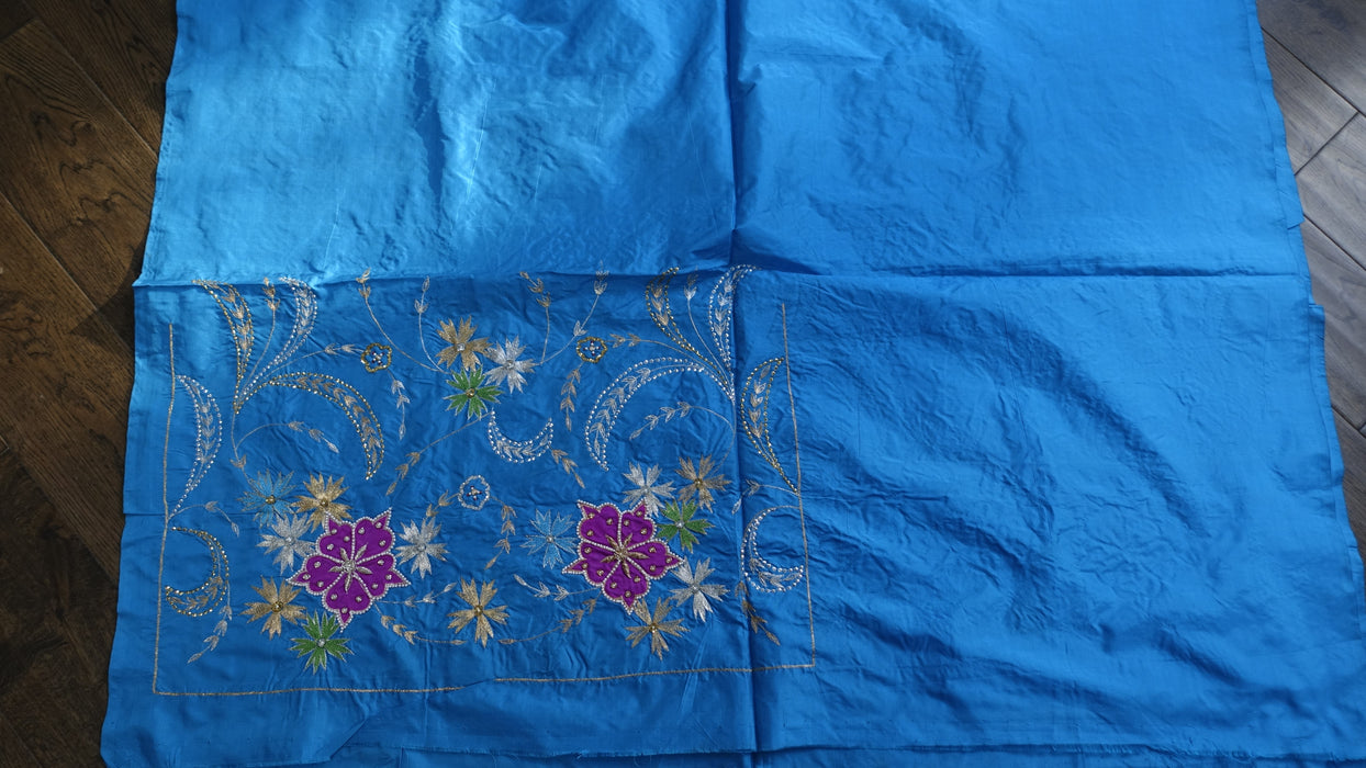 Peacock Blue Vintage Silk Unstitched Suit - New