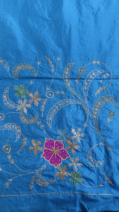 Peacock Blue Vintage Silk Unstitched Suit - New