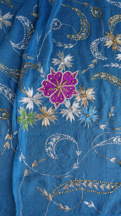 Peacock Blue Vintage Silk Unstitched Suit - New