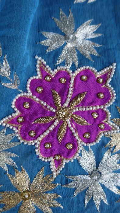 Peacock Blue Vintage Silk Unstitched Suit - New