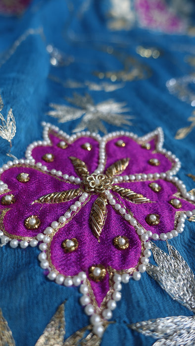 Peacock Blue Vintage Silk Unstitched Suit - New