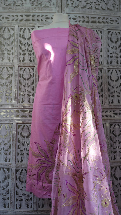 Baby Pink Silk Vintage Unstitched Suit - New