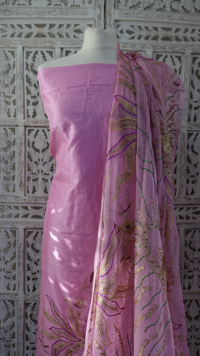 Baby Pink Silk Vintage Unstitched Suit - New