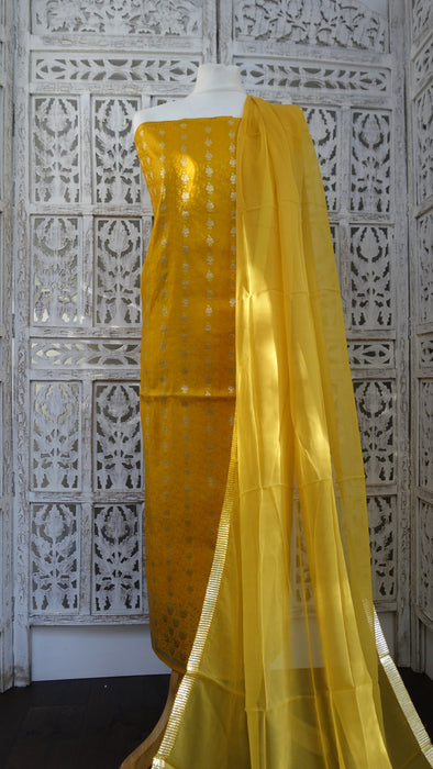 Yellow Banarsi Brocade Vintage Unstitiched Suit - New