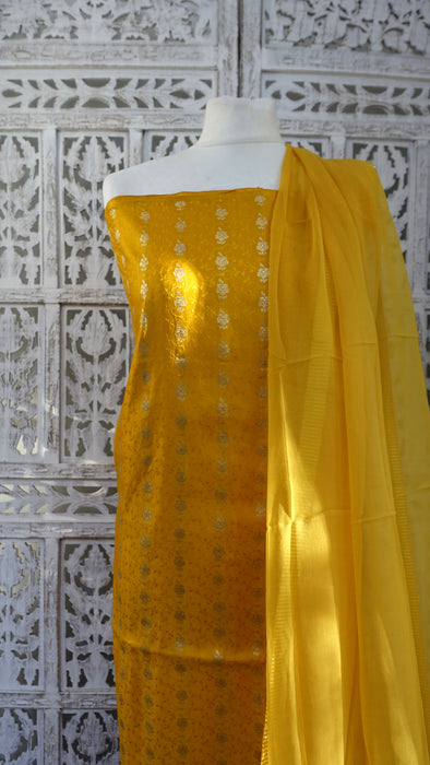 Yellow Banarsi Brocade Vintage Unstitiched Suit - New