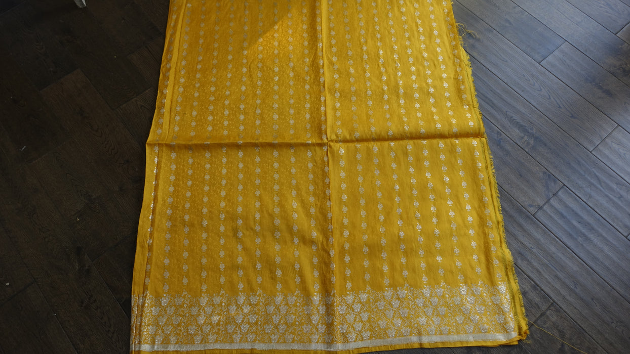 Yellow Banarsi Brocade Vintage Unstitiched Suit - New
