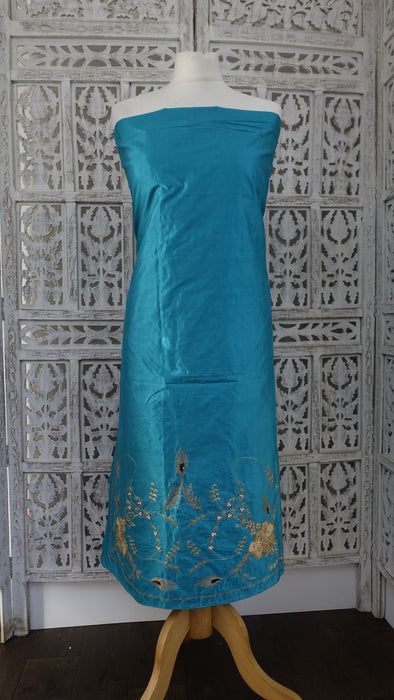 Bright Blue Vintage Silk Unstitiched Suit - New