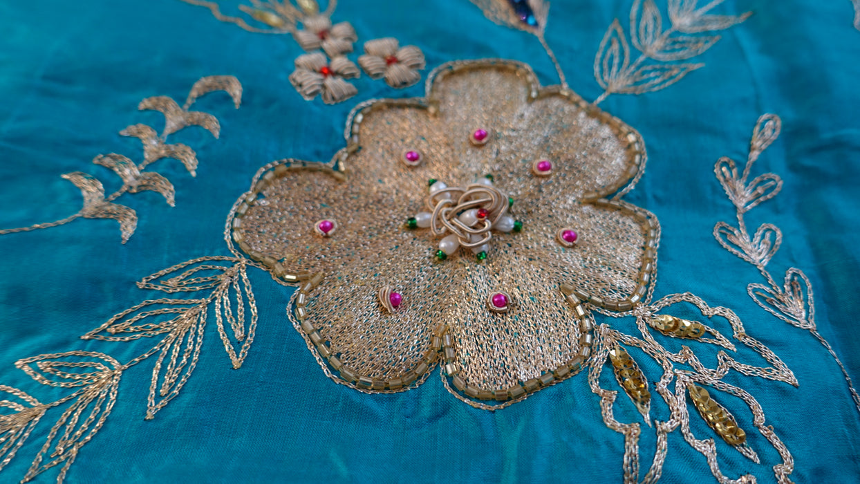 Bright Blue Vintage Silk Unstitiched Suit - New