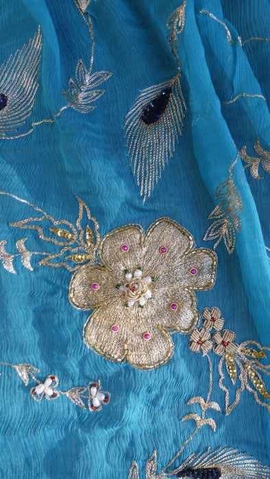 Bright Blue Vintage Silk Unstitiched Suit - New