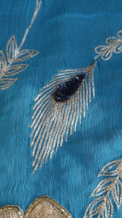 Bright Blue Vintage Silk Unstitiched Suit - New