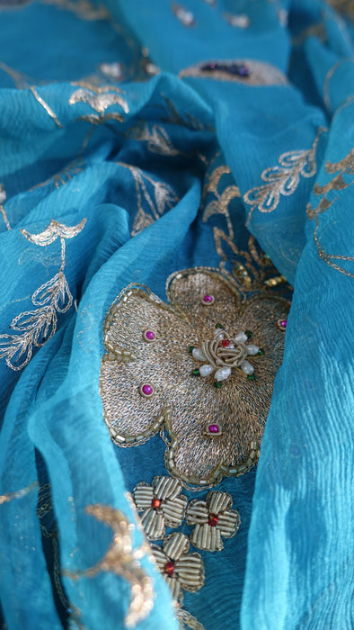 Bright Blue Vintage Silk Unstitiched Suit - New