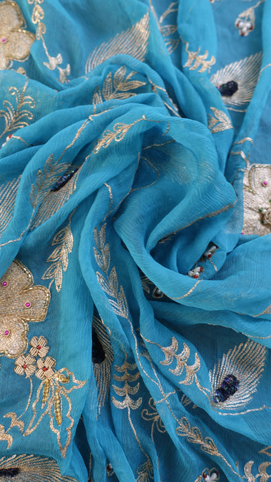 Bright Blue Vintage Silk Unstitiched Suit - New