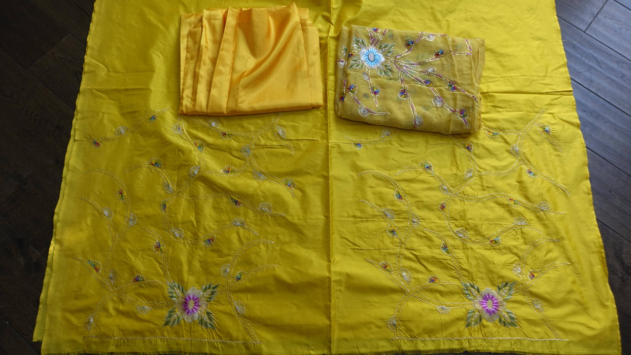 Vintage Yellow Silk Unstitched Suit - New
