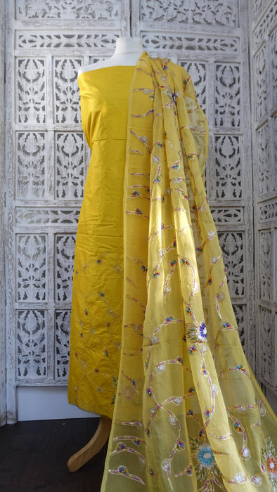 Vintage Yellow Silk Unstitched Suit - New
