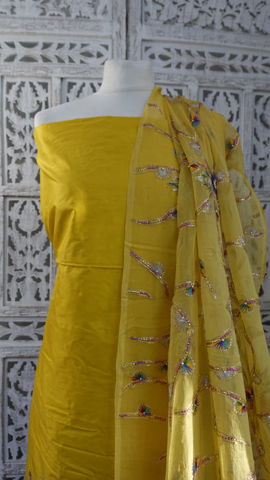 Vintage Yellow Silk Unstitched Suit - New