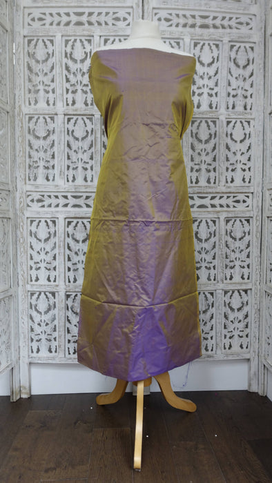Contrast Gold And Purple Pure Silk Fabric- New