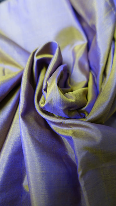 Contrast Gold And Purple Pure Silk Fabric- New